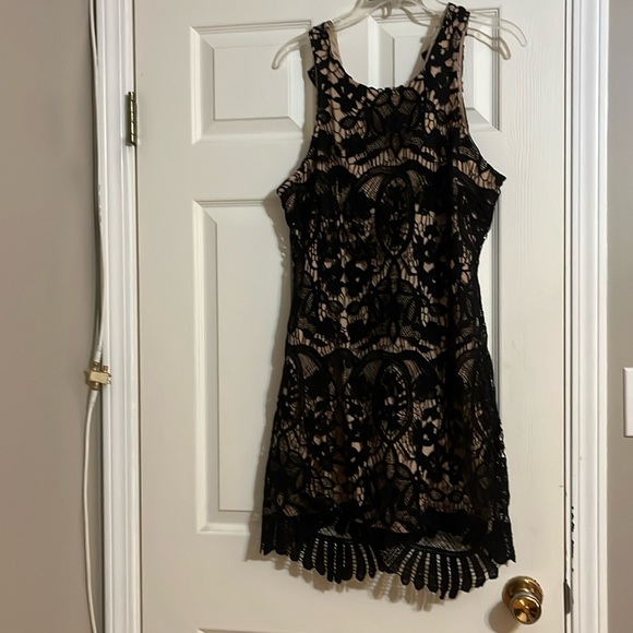 Lace over nude coloured slip dress. - Picture 2 of 4
